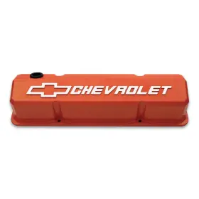 141-924 Proform For Valve Covers Slant-edge Tall Die Cast Orange With Raised Bowtie Logo