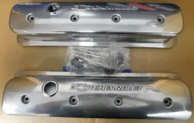241-291 Proform Holley Sb Chevy Bowtie Valve Covers Polished Aluminum Baffles