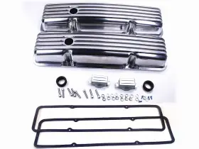Rsrv02066 Rodspeedracing For 58-86 Sbc Chevy 350 Polished Aluminum Short Retro Finned Valve Covers