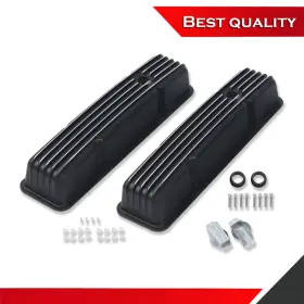 Sv27442 Shopvertex Black Aluminum Retro Tall Valve Covers Finned Suit Chevy Sbc 327 350 1958-1986