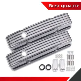 Sv27505 Shopvertex Polished Aluminum Tall Finned Valve Covers Suits Chevy Sbc 327 350 400 1958-1986