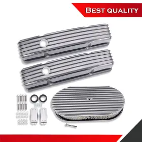 Sv27583 Shopvertex Tall Alum Valve Cover And 15 Inch Full Finned Air Cleaner Suit Chevy Sbc 350 1958-1986