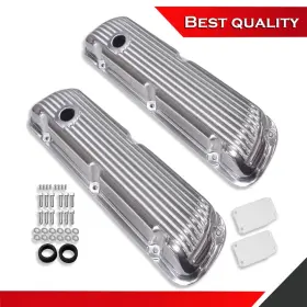 Sv27605 Shopvertex Nostalgic Short Valve Covers Polished Finned Top Suit Sbf 260 289 351w 1964-1973