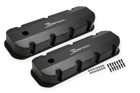 396-454 Sniper 890004b Fabricated Aluminum Valve Cover Pair With Baffle Black 65-00 Chevy