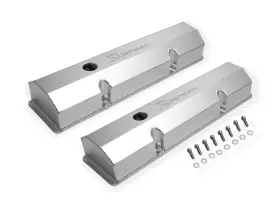283-400 Sniper 890010 Aluminum Valve Cover Pair Flat Top Natural For 58-86 Chevy Sb