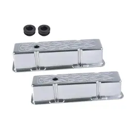 9102254 Speedway Motors Tall Flame Milled Valve Covers And Grommets Fits 1960-86 Chevy