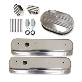 R26838 Transmountracing Polished Aluminum Tall Valve Covers& 12 Inch Air Cleaner& Breather For Sbc 350 87-97