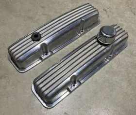 T15793 Transmountracing For Chevy Sbc 327 350 400 1958-1986 Tall Finned Valve Covers Polished Aluminum