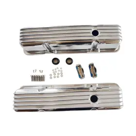 Sx-75022 Yuchenshlp Finned Polished Aluminum Tall Valve Covers For Sbc Small Block Chevy 350 Silver