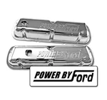 Scott Drake Chrome Valve Covers With Powered By Ford Logo 1968-1970 Mustang New. Price: $146.95.