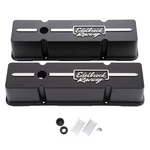 Edelbrock Valve Cover Set 41643; Racing, Black, 4.51 In. Tall For Sbc New. Price: $211.95.