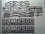 Ram 2500 12 & 24 Valve Diesel Sport 4X4 Replacement Decals - Fits Dodge New. Price: $36.95.