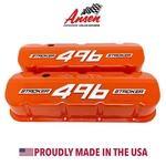 496 Stroker (engraved) Big Block Chevy Tall Valve Covers Orange W/ Raised Logo New. Price: $395.00.