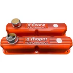 Nos Mopar 318 340 360 Orange Finned, Die-cast Valve Covers W/ Logo Breathers New. Price: $295.00.