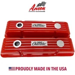 Small Block Chevy 350 Chevrolet Logo Classic Finned Red Valve Covers - Ansen Usa New. Price: $195.00.