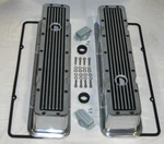 1958-86 Small Block Chevy Polished Aluminum & Black Retro Finned Valve Covers + New. Price: $1124.50.