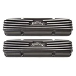 Edelbrock Valve Cover Set 41453; Classic Series Black Aluminum For Chevy Sbc New. Price: $384.35.