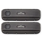Edelbrock Valve Cover Set 41853; Classic Series Black Aluminum For Chevy Bbc New. Price: $411.95.