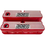 Ford 302 Windsor Red Tall Valve Covers - Wide Fin Ansen Usa New. Price: $275.00.