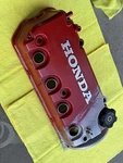 Honda Civic D16 Engine Valve Cover Custom Painted Red And Grey Used. Price: $55.00.