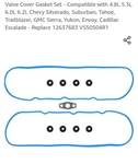 Valve Cover Gasket Set Yukon Suburban Escalade Mnjws New. Price: $8.99.