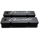 Small Block Chevy Tall Valve Covers - Billet Chevrolet Script, Black Powder Coat New. Price: $245.00.