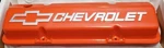 Chevrolet Cast Aluminum Short Valve Covers 12480127 Chevy Logo Sbc 350 Orange New. Price: $599.95.